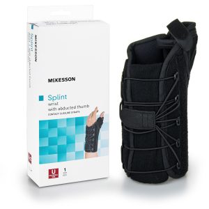 Wrist Splint with Thumb Spica McKesson Left Hand Black One Size Fits Most