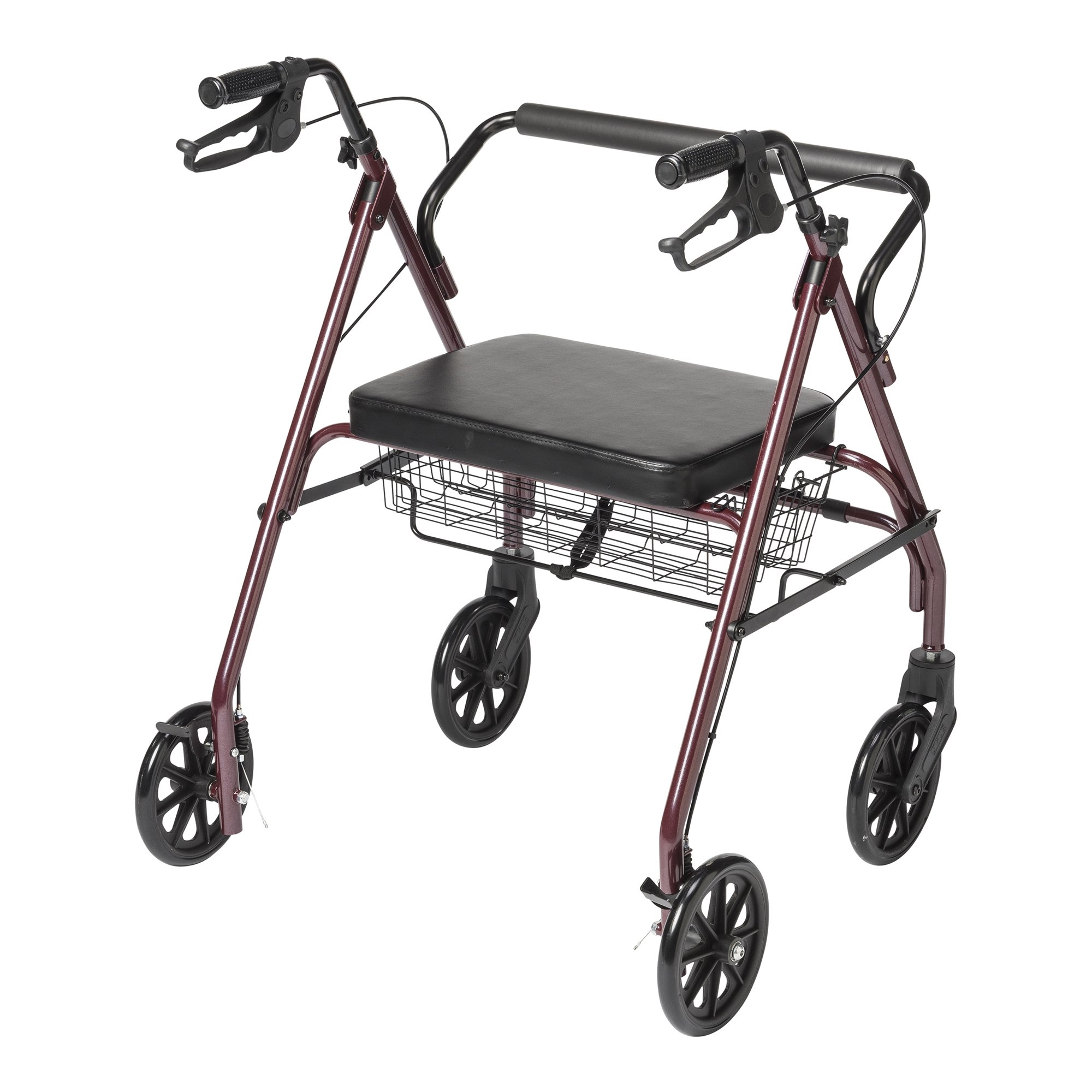 Bariatric 4 Wheel Rollator McKesson Red Adjustable Height / Folding Steel Frame 2 Bariatric 4 Wheel Rollator McKesson Red Adjustable Height / Folding Steel Frame