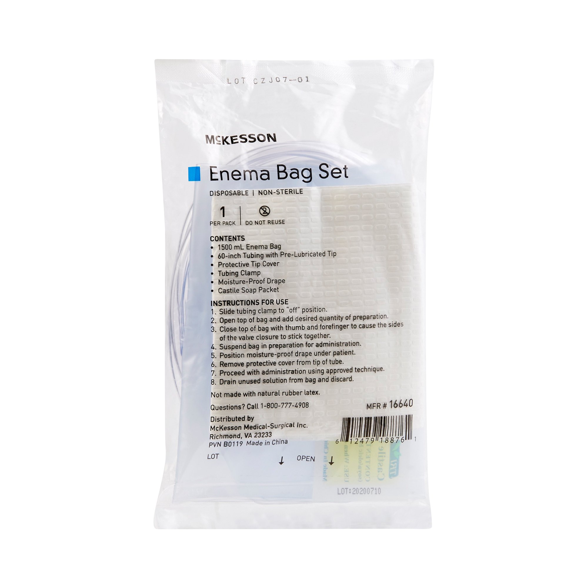 Enema Bag Set McKesson NonSterile 1500 mL 1 Enema Bag Set McKesson NonSterile 1500 mL