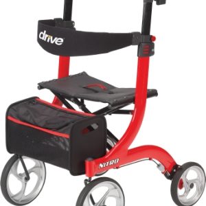 Nitro Drive Red 4 Wheel Rollator Adjustable Height / Folding Aluminum Frame