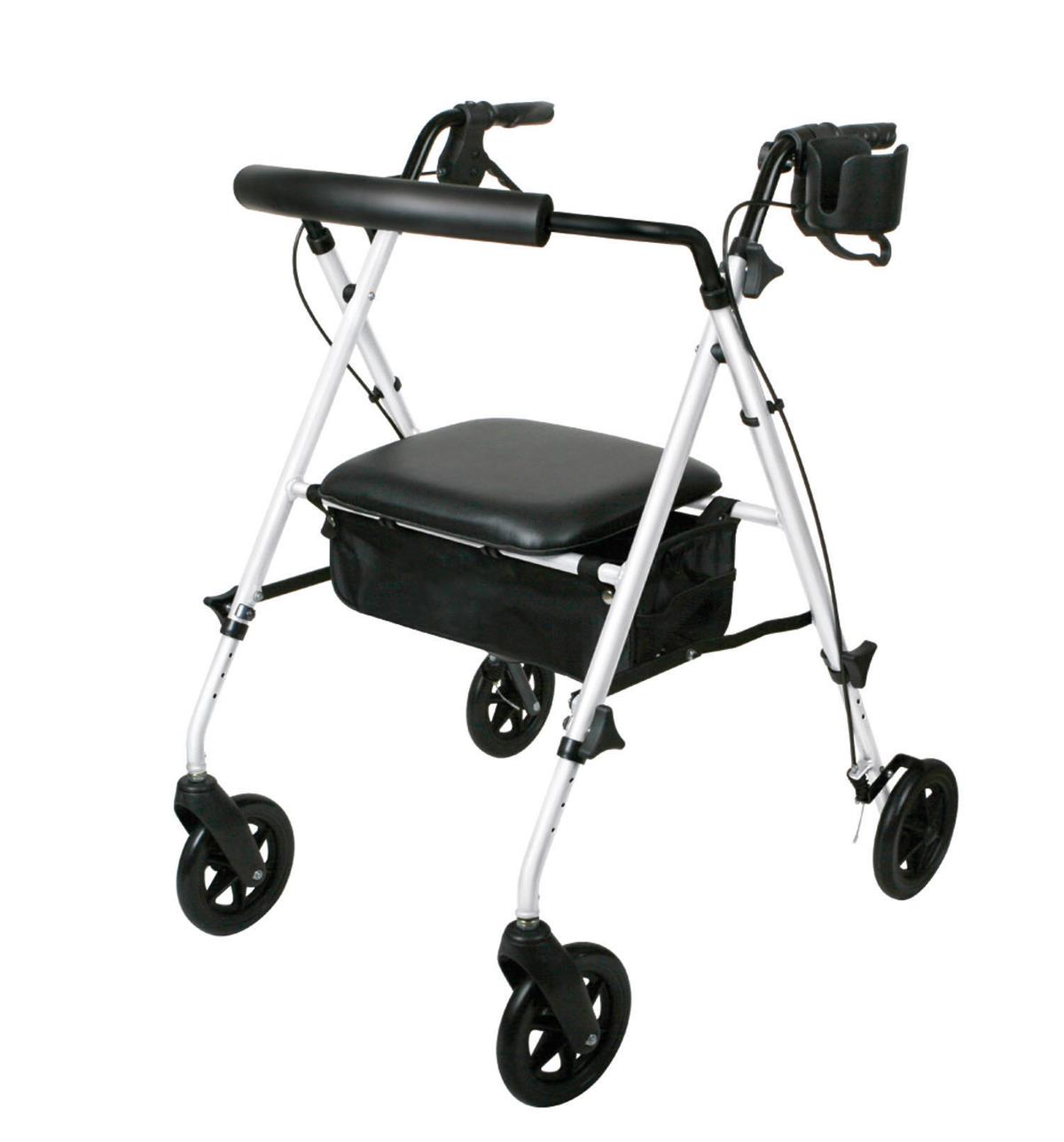 4 Wheel Rollator Luxe White Adjustable Height / Lightweight / Wide / Folding