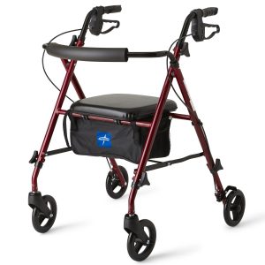 4 Wheel Rollator Freedom Burgundy Adjustable Height / Lightweight / Folding Aluminum Frame