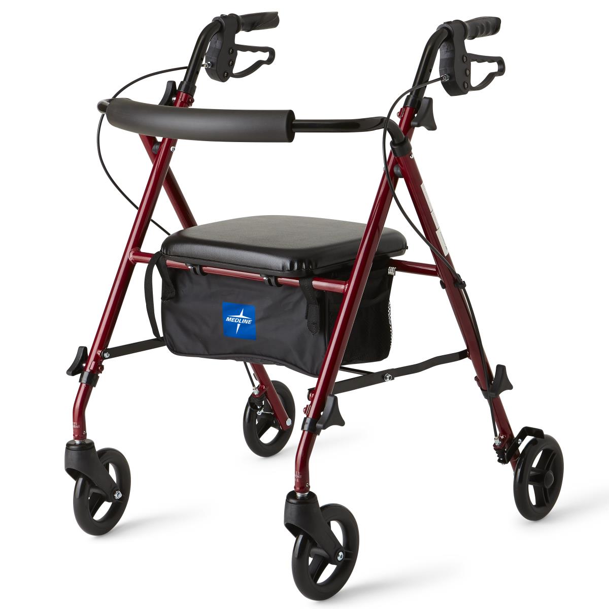 4 Wheel Rollator Freedom Burgundy Adjustable Height / Lightweight / Folding Aluminum Frame