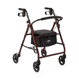 4 Wheel Rollator Guardian Basic Burgundy Adjustable Height / Folding Aluminum Frame